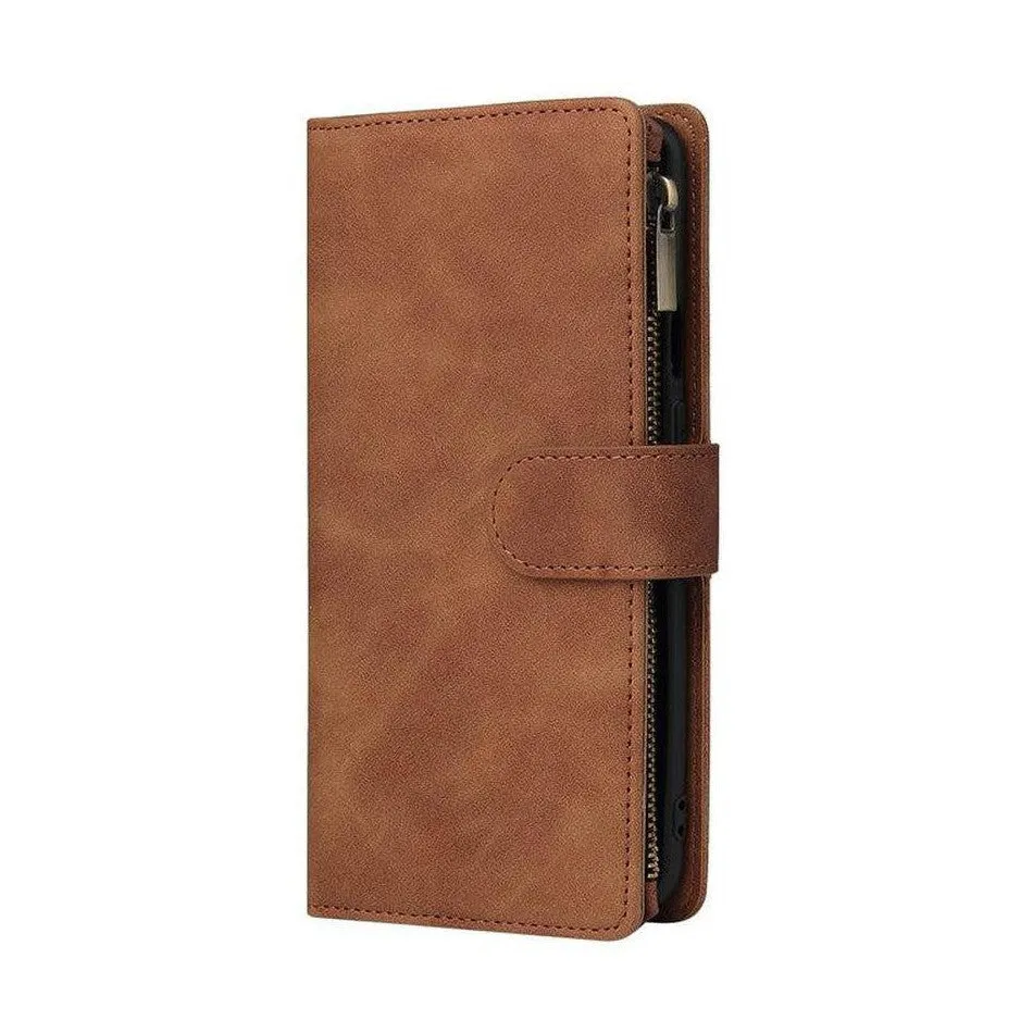 Zipper Wallet Mobile Phone Case for Google Pixel 4XL with Strap - Brown