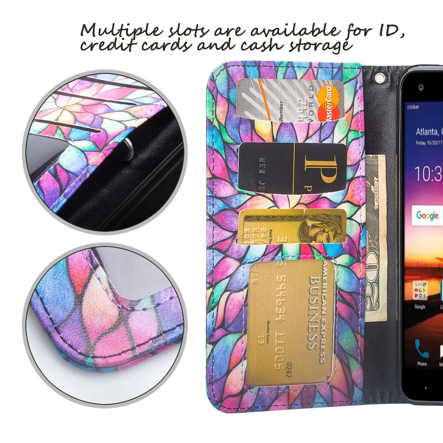 ZTE Blade X Case, Blade X Case, Slim Flip Folio [Kickstand] Pu Leather Wallet Case Cover with ID & Card Slots & Pocket   Wrist Strap - Rainbow Flower