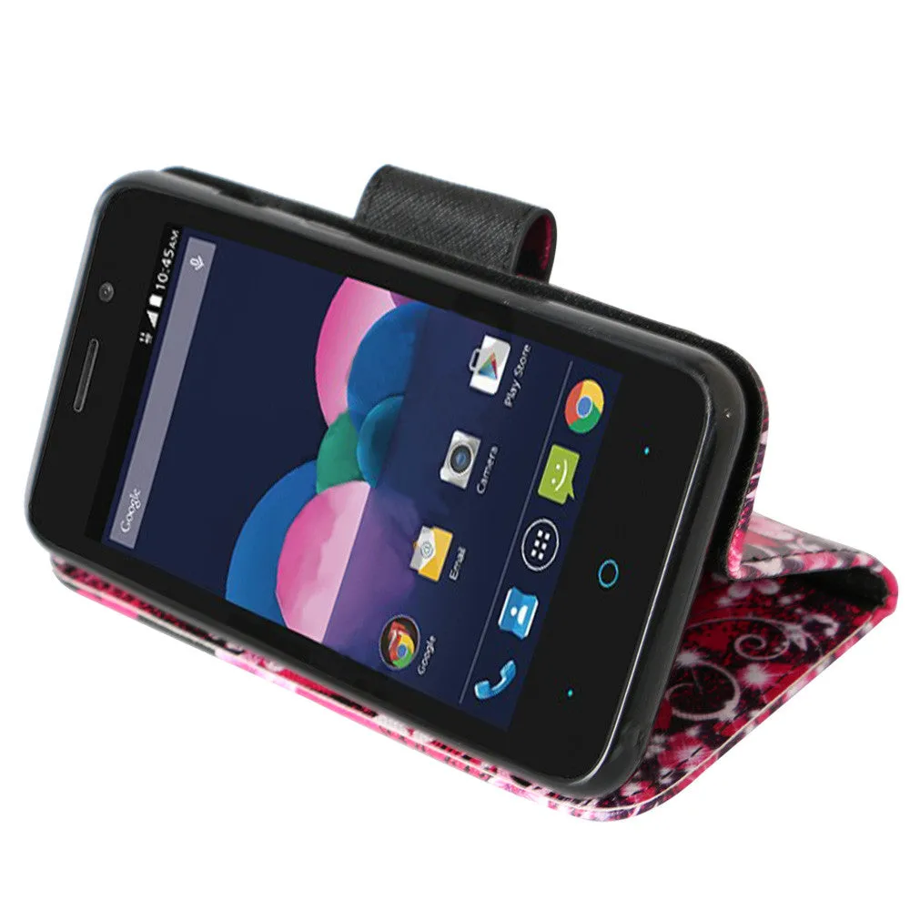 ZTE Obsidian | ZTE Z820 Case, Wrist Strap Magnetic Fold[Kickstand] Pu Leather Wallet Case with ID & Credit Card Slots for ZTE Obsidian | ZTE Z820 - Heart Butterflies