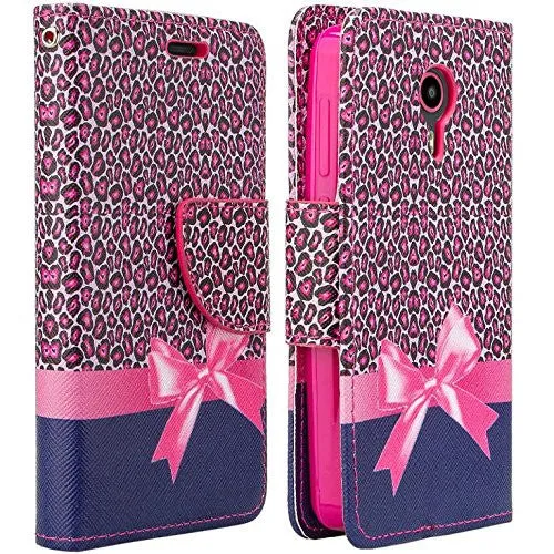 ZTE Prestige Case | ZTE Sonata 3 | ZTE Avid Plus | ZTE Avid Trio Pu Leather Magnetic Flip Fold[Kickstand] Wrist Strap Wallet Case with ID & Card Slots for ZTE Prestige/Sonata3/Avid/Avid Plus - Cheetah Prints