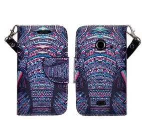 ZTE Z667 Case, Wrist Strap Magnetic Flip Fold[Kickstand] Pu Leather Wallet Case with ID & Card Slots - Tribal Elephant