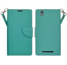 ZTE ZMAX Case, Wrist Strap Magnetic Fold[Kickstand] Pu Leather Wallet Case with ID & Credit Card Slots for ZTE ZMAX - Teal