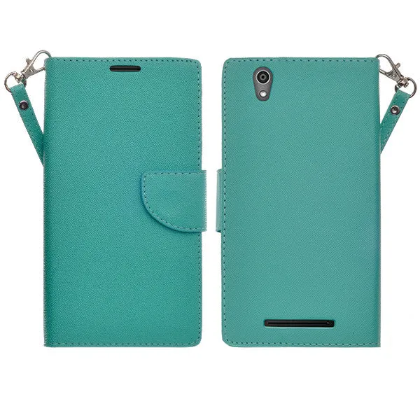 ZTE ZMAX Case, Wrist Strap Magnetic Fold[Kickstand] Pu Leather Wallet Case with ID & Credit Card Slots for ZTE ZMAX - Teal