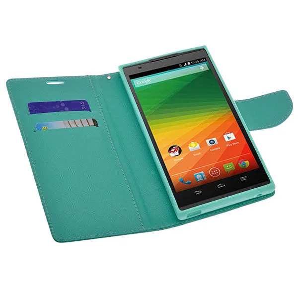 ZTE ZMAX Case, Wrist Strap Magnetic Fold[Kickstand] Pu Leather Wallet Case with ID & Credit Card Slots for ZTE ZMAX - Teal