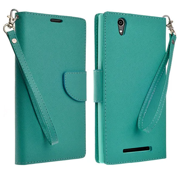 ZTE ZMAX Case, Wrist Strap Magnetic Fold[Kickstand] Pu Leather Wallet Case with ID & Credit Card Slots for ZTE ZMAX - Teal